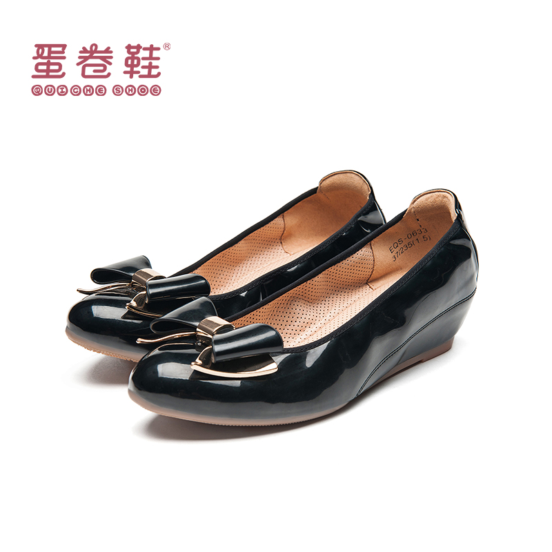 Quicheshoes/蛋卷鞋2018春夏百搭休闲蝴蝶结内增高浅口女单鞋