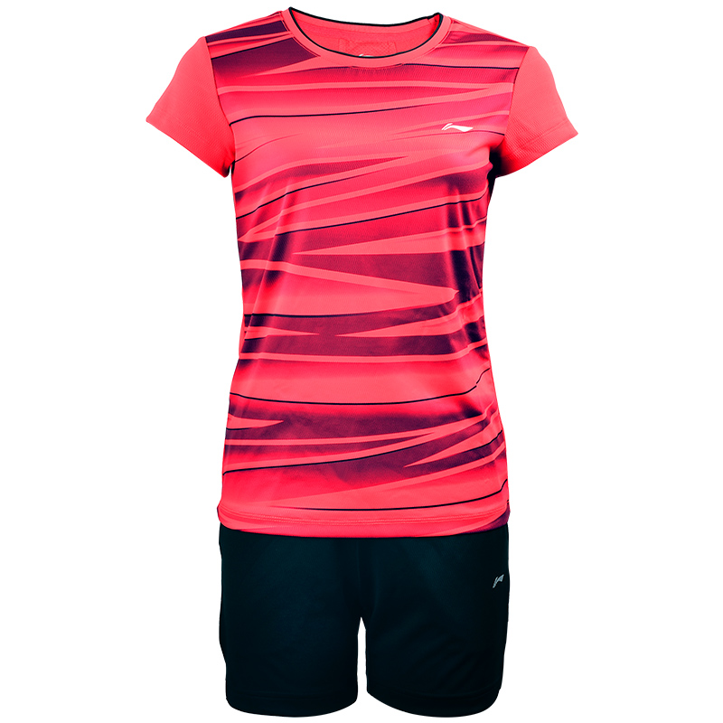 李宁（LI-NING） 李宁羽毛球服套装 男女情侣款圆领短袖成人运动服 红色款AATM006