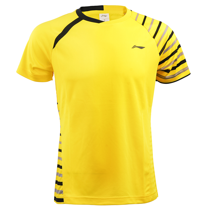 李宁（LI-NING）圆领羽毛球服吸汗速干男款运动短袖T恤 黄色款 AAYL117