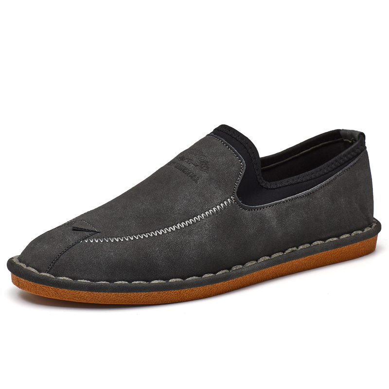 图思龙舒适软面超轻纯色经典复古简约百搭一脚蹬男鞋豆豆鞋