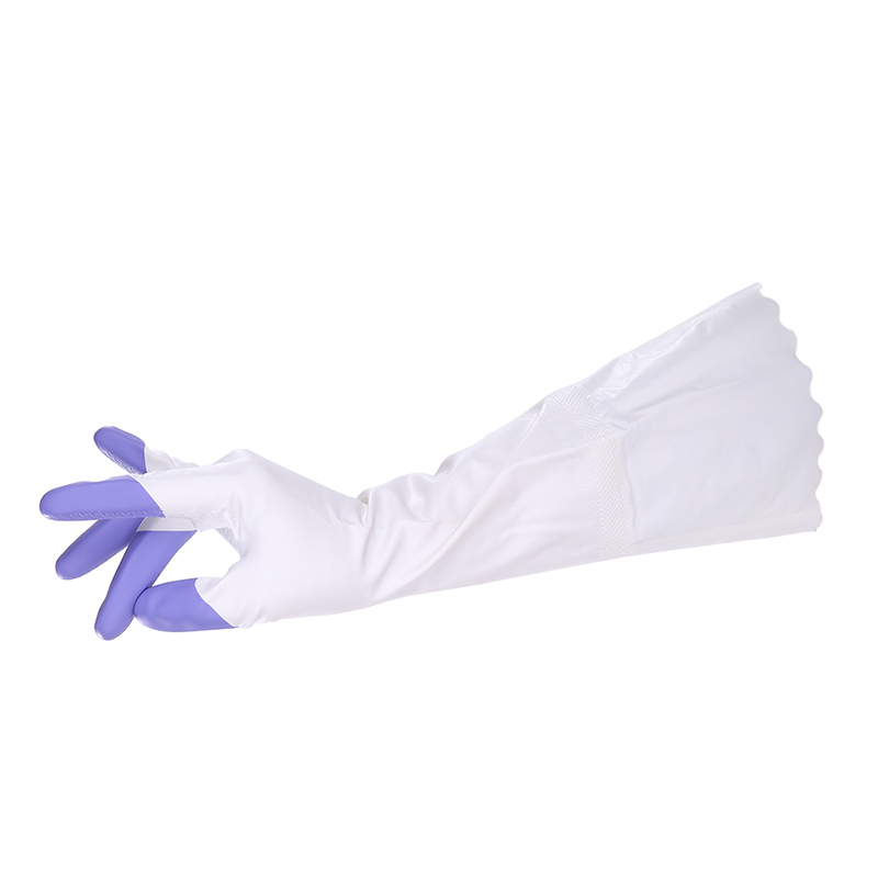 家务手套加绒手套带绒清洁手套鲨鱼油家务洗衣手套 加绒长款 紫色L