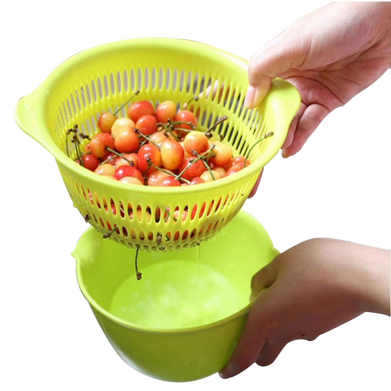INOMATA日本进口沥水篮水果篮套装 沙拉碗洗菜篮 果盆2个装 小号