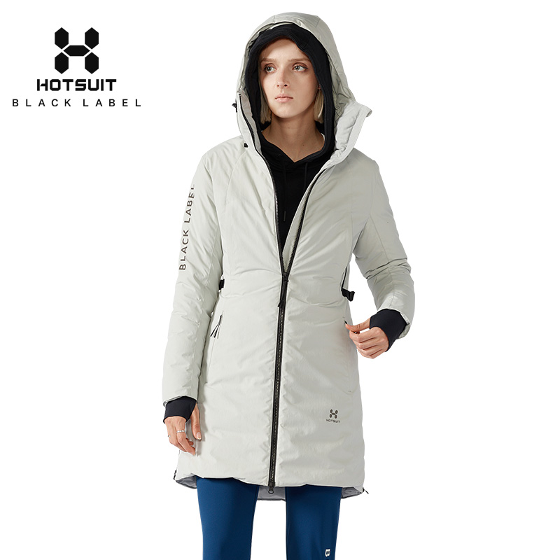 美国HOTSUIT后秀女韩版修身中长款保暖轻羽绒服连帽背带防风运动冬季外套