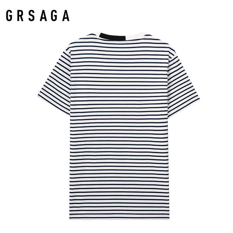 GRSAGA夏季休闲条纹系T恤11723811014