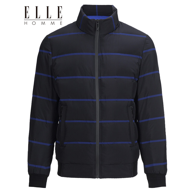 ELLEHOMME男装羽绒服秋冬新款时尚立领立体剪裁修身型羽绒服藏青