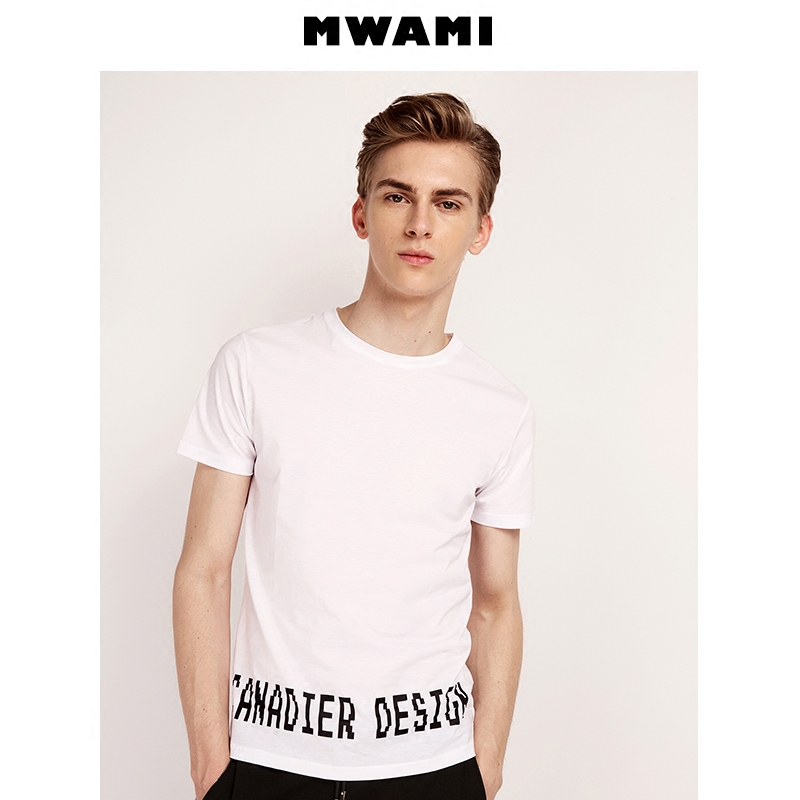 莫畏男装 夏季新品纯棉字母印花中袖打底衫修身男士短袖T恤