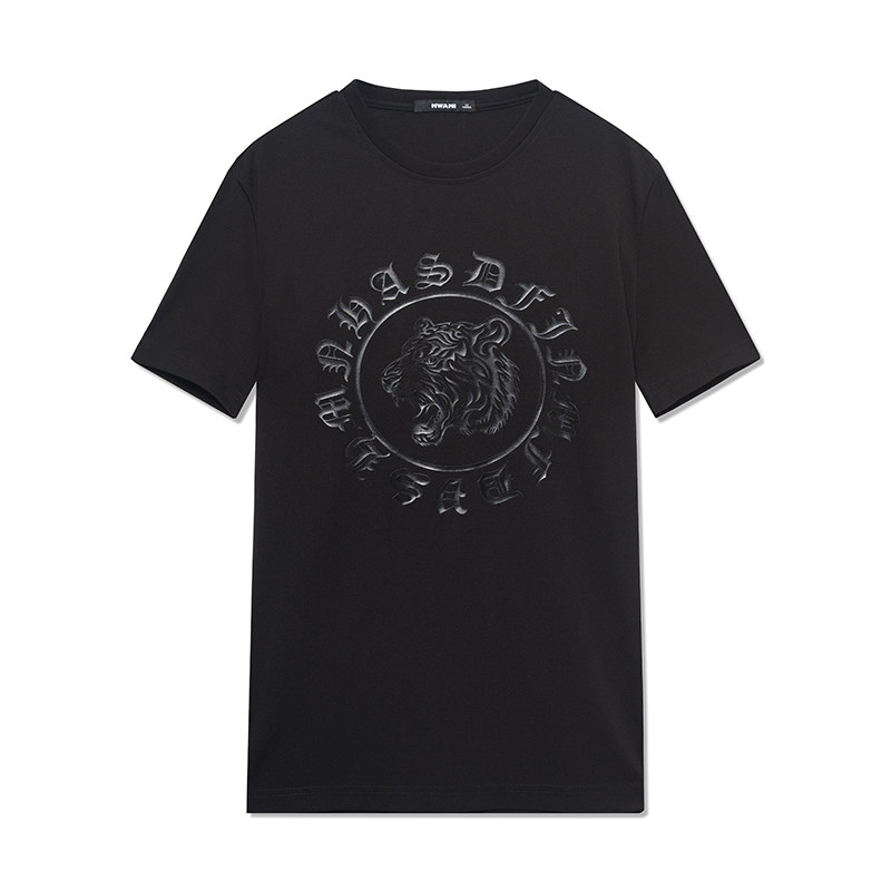 莫畏男装 短袖T恤男夏季韩版圆领套头时尚字母印花黑色T恤男