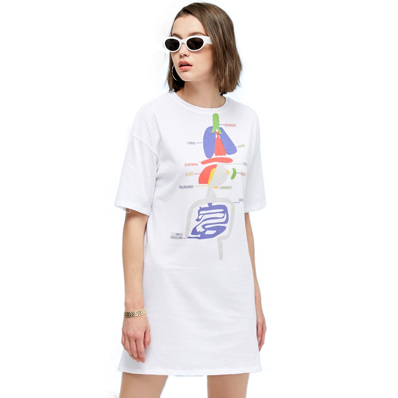 UNIFREE 18年夏季新款圆领短袖搞怪印花宽松短款连衣裙女UH182I043