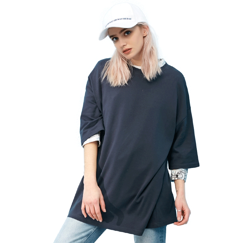 UNIFREE2018夏装新圆领落肩袖BF风后背印花潮搭情侣T恤UH182G017