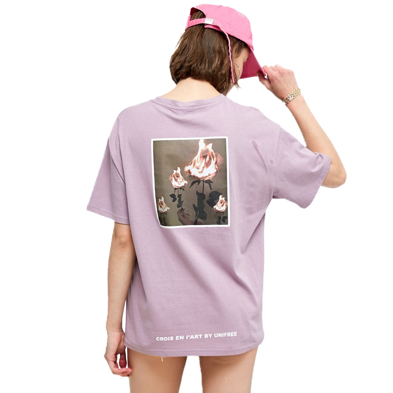 UNIFREE2018夏装新圆领短袖做旧颗粒感胶片印花休闲T恤UH182G119