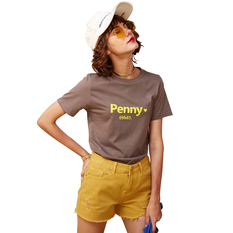 UNIFREE 18夏装新款 圆领醒目撞色字母印花简约短袖T恤女UH182G239