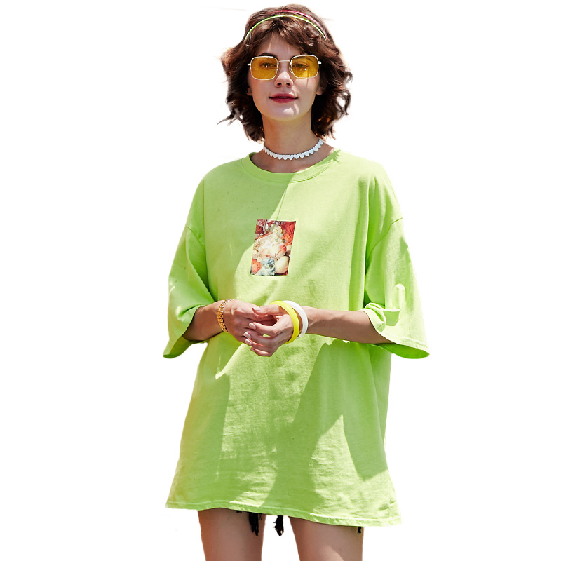 UNIFREE2018夏装新款油画系列圆领清新前后印花宽松T恤UH182G229