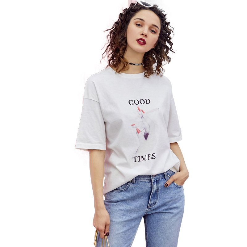 UNIFREE2018年夏季圆领美式做旧印花休闲宽松百搭T恤UH182G033