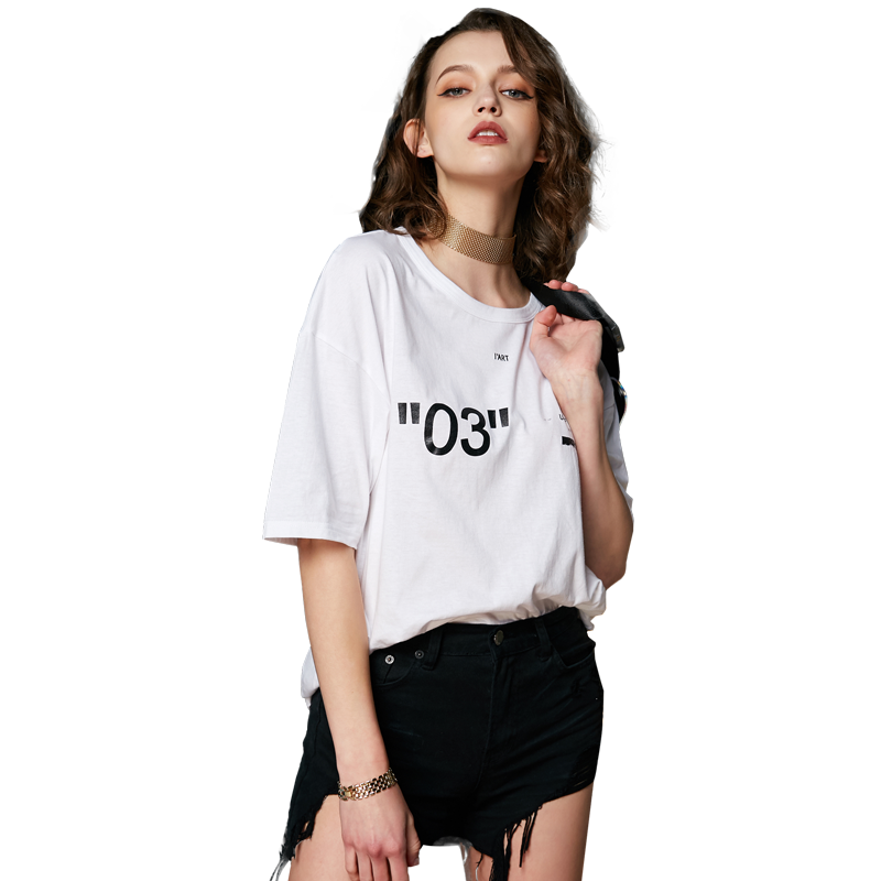 UNIFREE2018夏装新休闲个性圆领短袖印花宽松纯棉T恤女UH182G059