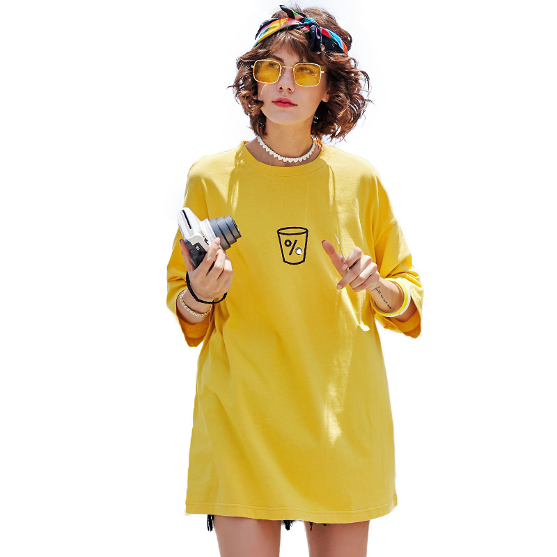 UNIFREE2018夏装新款圆领落肩中袖撞色字母印花情侣T恤UH182G167