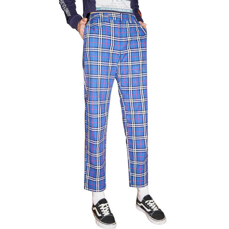 UNIFREE2018格子裤女宽松直筒裤怪味少女裤子显瘦ins超火的高腰休闲裤UH183P087