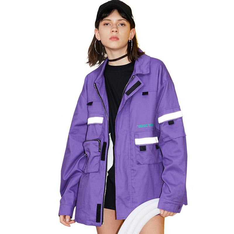 UNIFREE2018秋季糖果色工装外套女港风复古BF怪味少女上衣宽松UH183C047