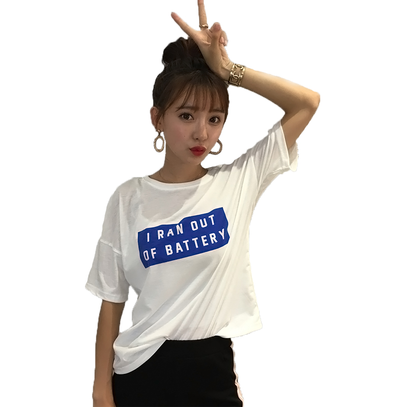MolaLuna2018夏季新品韩版简约印花舒适宽松短袖T恤女士
