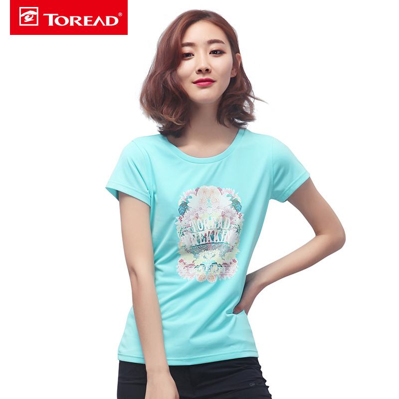 探路者（TOREAD）户外女式棉感舒适印花圆领短袖T恤KAJE82528