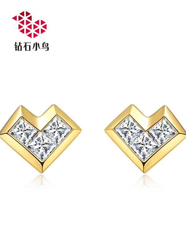 Zbird/钻石小鸟-18K金钻石耳钉-魔方幻镜-公主方钻石耳钉 正品