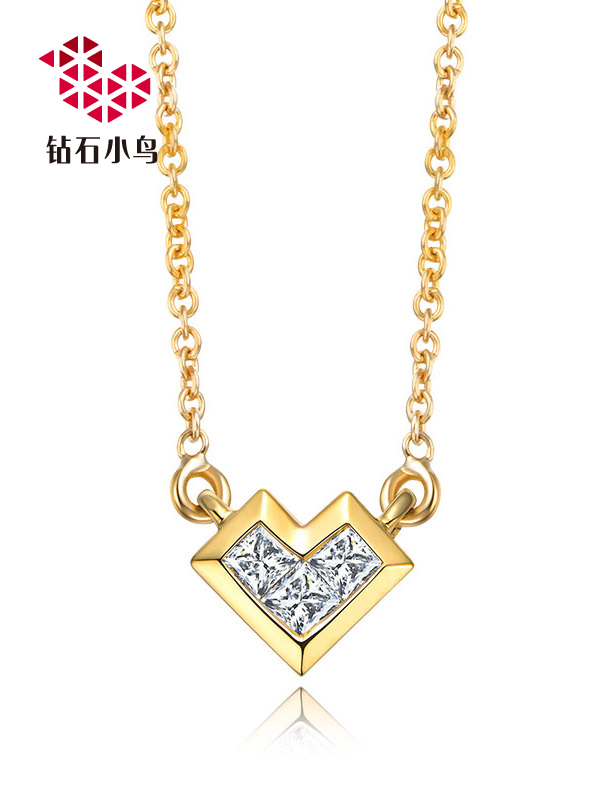 Zbird/钻石小鸟-18K金钻石项链坠-魔方幻镜-公主方钻石吊坠含链