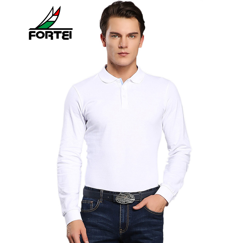 FORTEI富铤长袖T恤男士翻领Polo纯色休闲棉质长袖打底衫