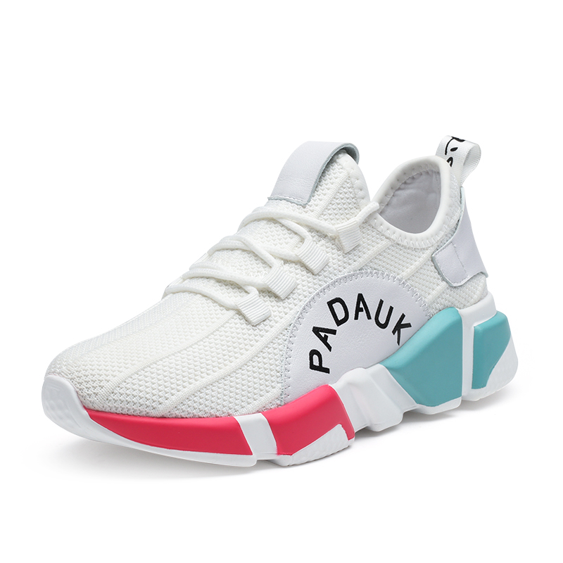 珂卡芙休闲鞋女2018秋季新款平底拼色系带女鞋女夏圆头厚底运动鞋