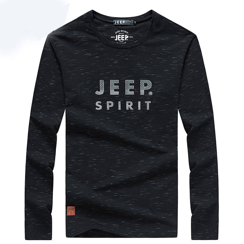 吉普JEEPSPIRIT 长袖T恤男 2018春秋新品圆领印花打底衫 户外休闲运动棉质体恤衫男宽松大码潮