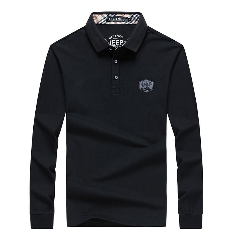 吉普男装JEEP SPIRIT男士POLO衫2018春秋新品纯色徽章休闲百搭男士打底衫宽松大码上衣潮