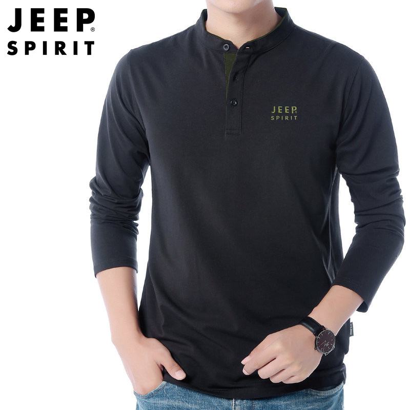 吉普男装JEEP SPIRI长袖T恤男 2018春秋新款男士立领纯色休闲百搭户外运动打底衫宽松大码上衣潮