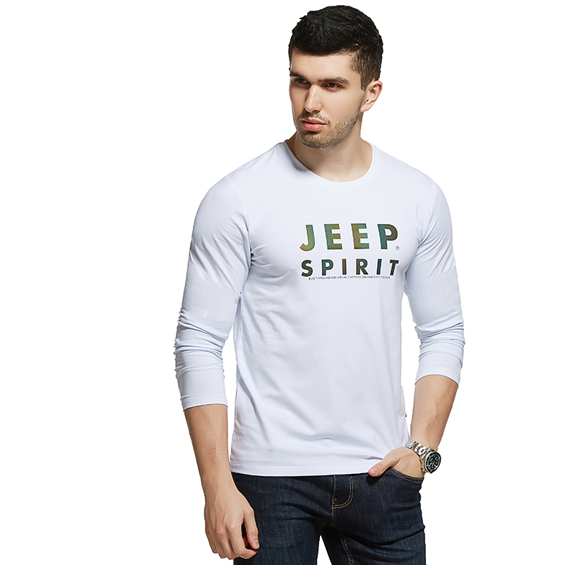 吉普男装JEEP SPIRIT男士长袖T恤 2018春秋新品圆领印花弹力时尚休闲打底衫宽松大码上衣潮