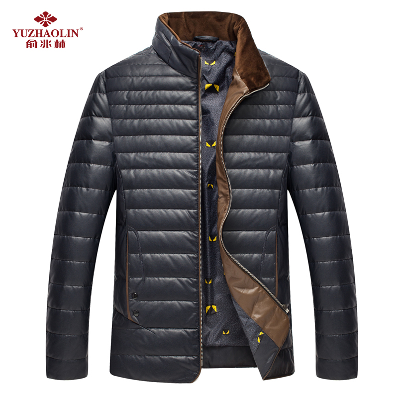 俞兆林冬季新款PU皮加厚保暖男士皮羽绒服修身大码男装外套S1513