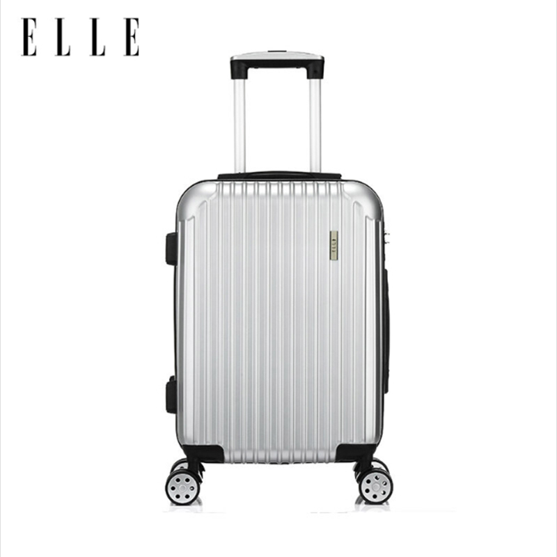 ELLE（她）飞机轮商务休闲20寸旅行箱 黑色银色 20寸+时尚彩条帆布单肩包钱夹两件套