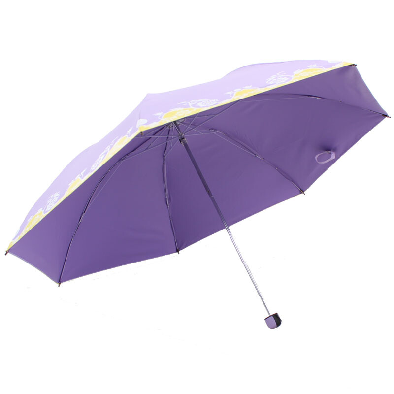 天堂伞 UPF50+亚光绒色胶丝印双色花三折铅笔晴雨伞太阳伞 96003