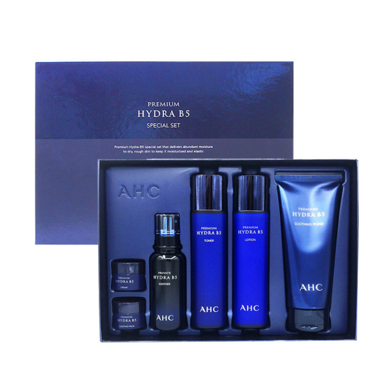 韩国AHC蓝色水乳精华套盒B5玻尿酸6件套装精华 洁面 面霜清爽保湿