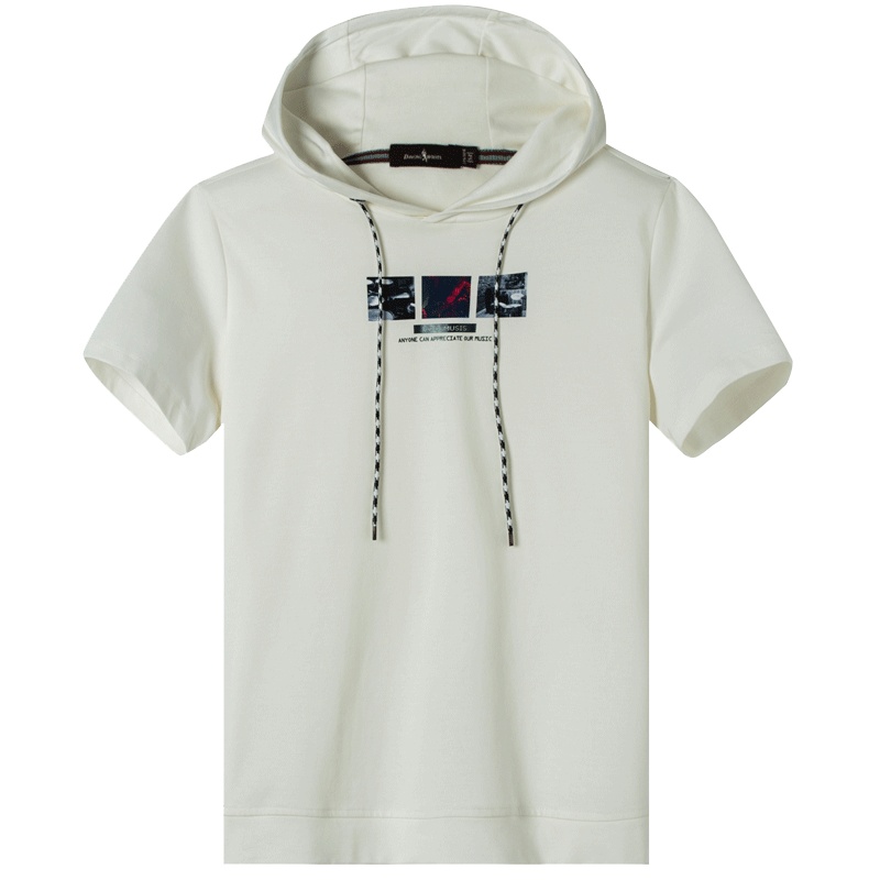 与狼共舞短袖T恤男士印花连帽半袖体恤衫2018夏季新款潮流男装DZ