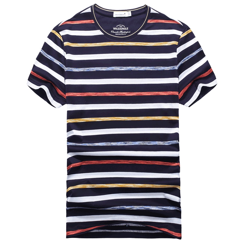 与狼共舞短袖T恤2018夏季新款纯棉条纹圆领T恤6681DZ