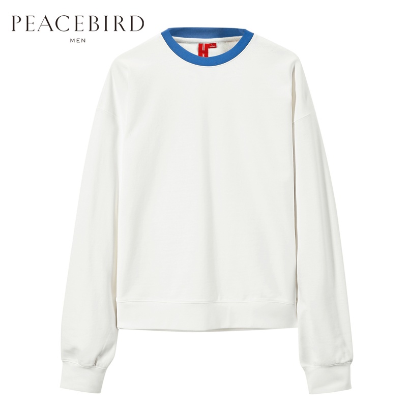 太平鸟男装秋冬新款男士宽松白色套头圆领潮个性卫衣
