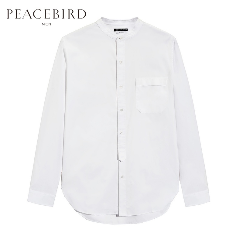 太平鸟男装夏季新款男士韩版修身个性潮流立领白色衬衫