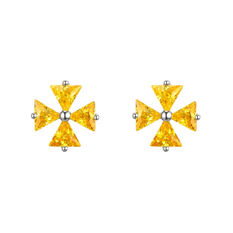 佰色传情(BRIR) 925银耳钉四叶草耳钉纯银气质韩版个性耳环简约百搭耳饰 BYE682