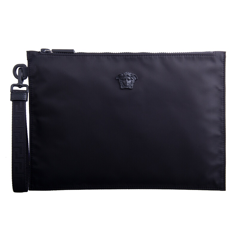 VERSACE 范思哲 奢侈品 男士黑色尼龙手包 美杜莎头男女款大号手拿包 信封包 DP85102 DNYL
