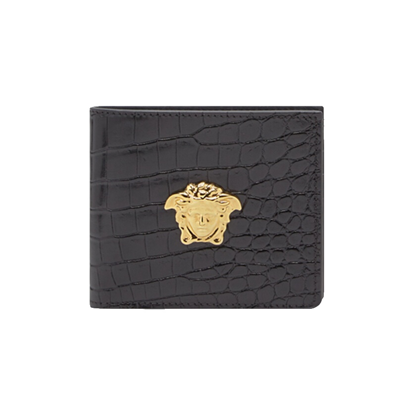 VERSACE 范思哲 男士黑色美杜莎金属头像鳄鱼纹皮革钱包轻奢品DPU2463 DCOV4 D41OH