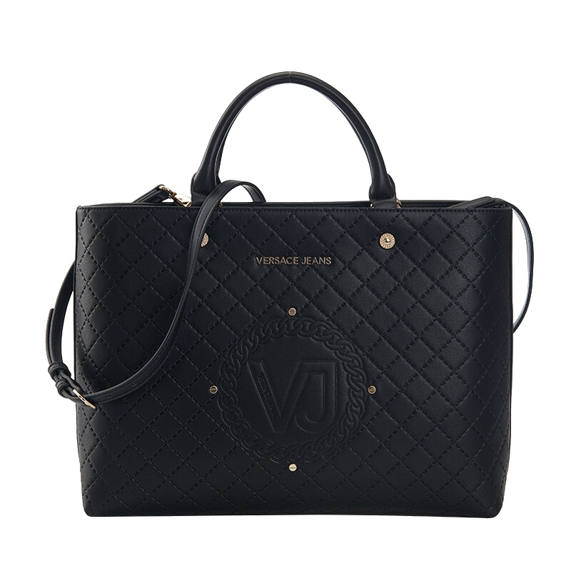VERSACE JEANS范思哲 轻奢品女士黑色聚酯纤维菱格压纹手提包E1VRBBM1 70046 M57