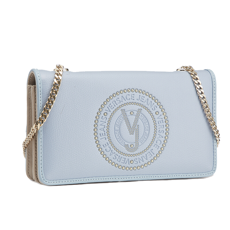 VERSACE JEANS范思哲 轻奢品18新款女士浅蓝色聚酯纤维LOGO图案链条斜挎包E3VRBPQ2 70050