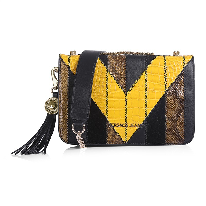VERSACE JEANS 范思哲女士黑色聚酯纤维拼接挎包 E1VSBBP1 70717 ML0