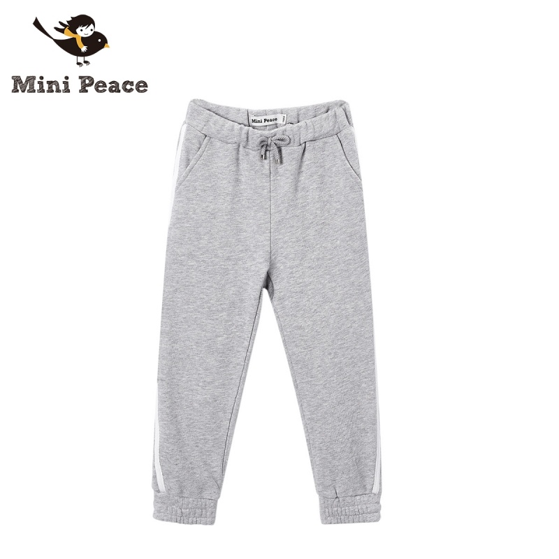 minipeace太平鸟童装 女童卫裤竖条纹儿童针织运动裤春秋浅色卫裤