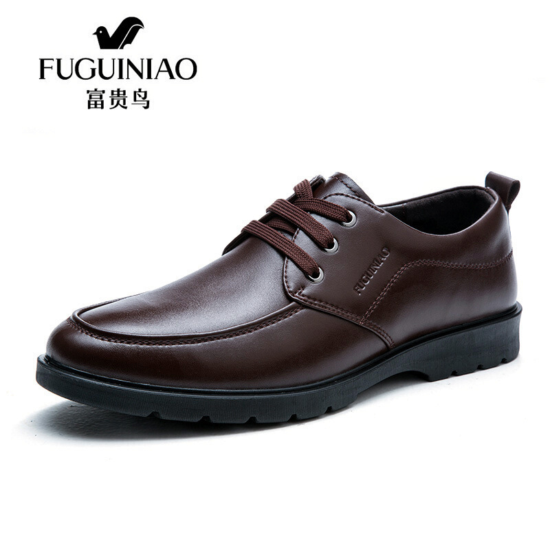 富贵鸟男士皮鞋低帮牛皮商务休闲鞋男季系带单鞋爸爸鞋