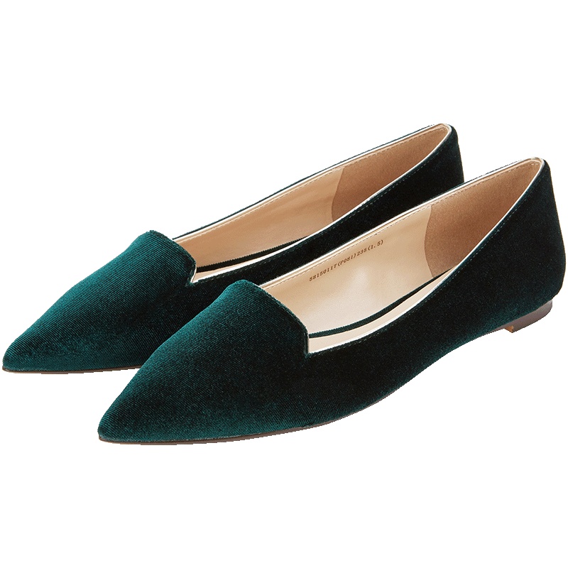 park dance秋女鞋尖头平底浅口女单鞋天鹅绒布中空简约舒适鞋