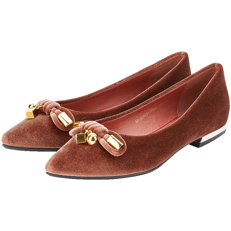 park dance2018年秋冬女单鞋平底尖头舒适天鹅绒女鞋通勤鞋女