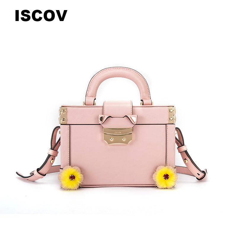 ISCOV头层牛皮时尚小方包 春夏金属扣单肩斜挎包